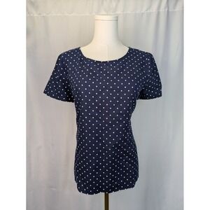 J.Crew Navy Polka Dot Linen Blend Top Sz Small Short Sleeve Casual Blue Nautical